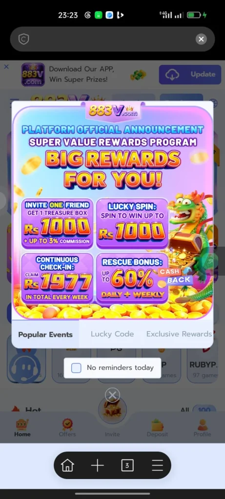 883V Game Welcome Bonus